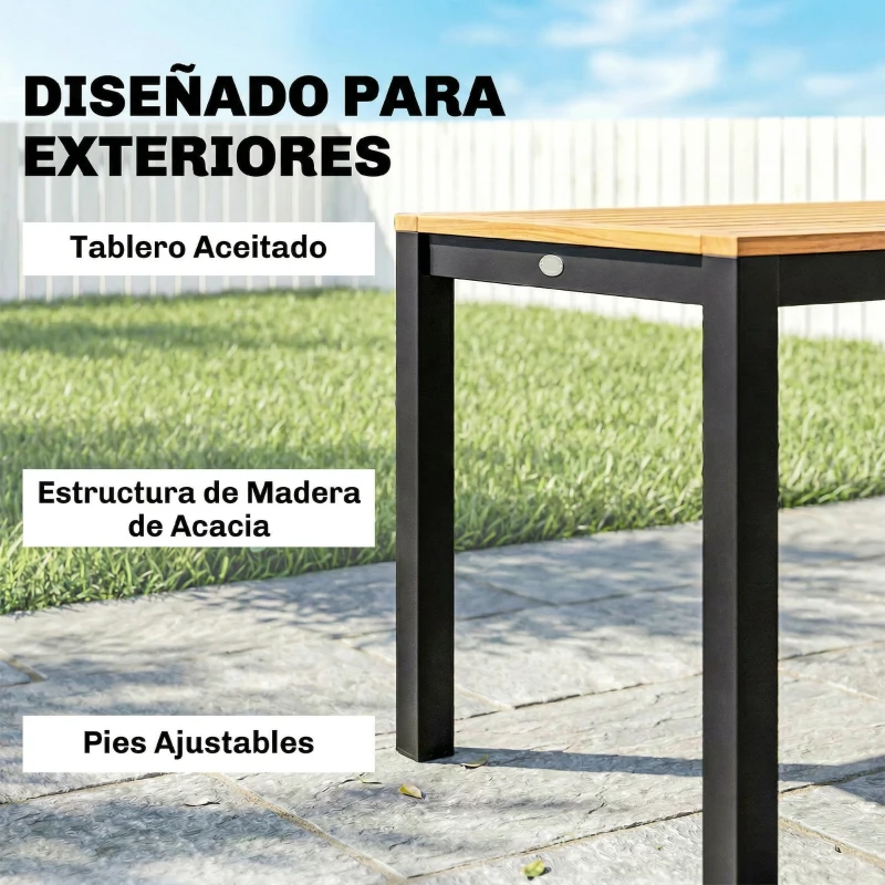 Outsunny Mesa de Comedor de Jardín de Madera para 6 Personas con Superficie de Listones Orificio 150x75x75 cm Natural
