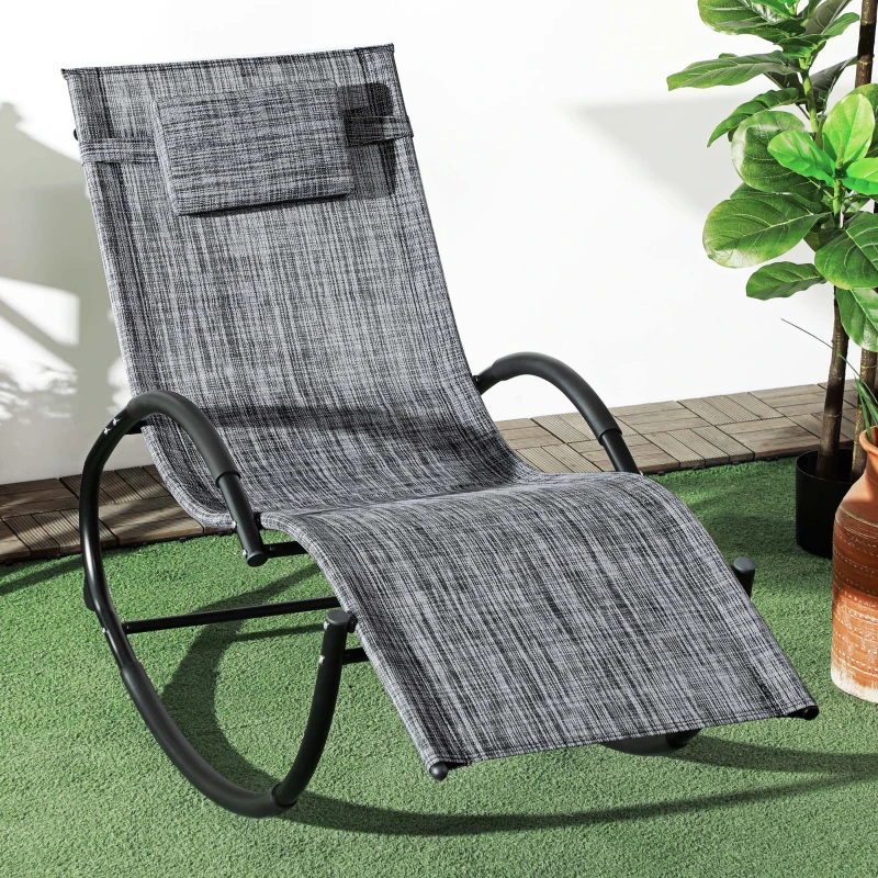 Outsunny Șezlong balansoar Zero-Gravity pentru exterior, impermeabil, cu pernă pentru cap, 155x61x88 cm, gri
