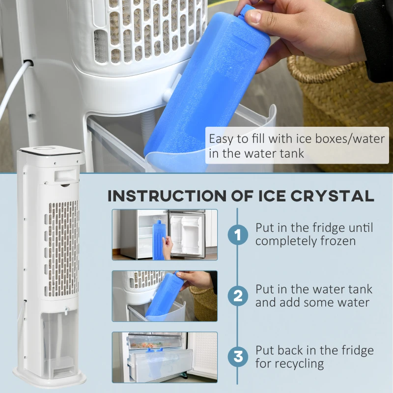 HOMCOM Evaporative Air Cooler, 5L Water Tank Oscillating Ice Cooling Fan with 3 Modes, 3 Speeds, 10H Timer, Detachable & Washable Filter, LED Display & Remote Control and Oscillation, White