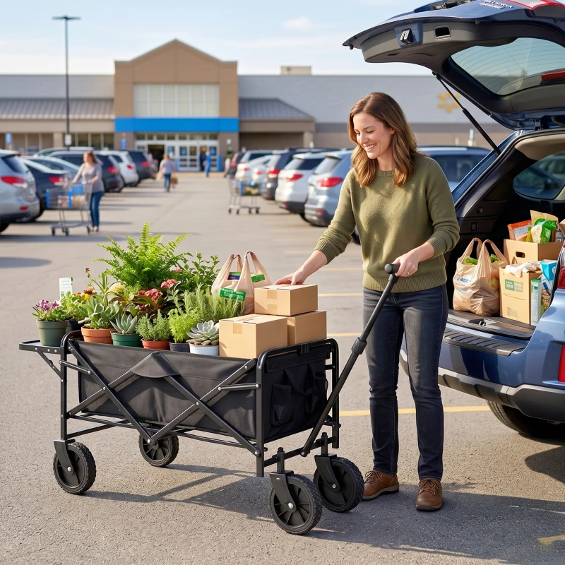 Outsunny Chariot de Jardin Pliable 4 Roues bâche Amovible poignée télescopique Inclinaison réglable Plateau Pliable noir