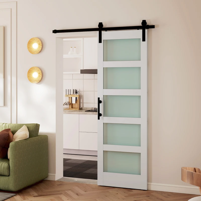 HOMCOM Ușă Culisantă Interior Rustică cu Șină Silențioasă, Kit Feronerie și Mâner, Alb