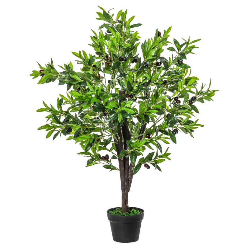 Outsunny Arbre Artificiel Olivier Plante Artificiel Hauteur 1,2 m Tronc Branches Lichen Feuilles Grand réalisme Pot Inclus