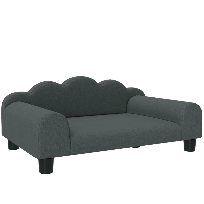 PawHut Canapea pentru câini cu cotiere de susținere, din lemn și țesătură French Terry, 66 x 42 x 28,5 cm, gri închis