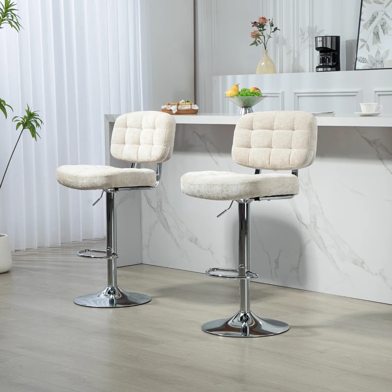 HOMCOM Lot de 2 tabourets de bar avec dossier, hauteur réglable et repose-pieds, cadre en acier, charge 120 Kg, beige