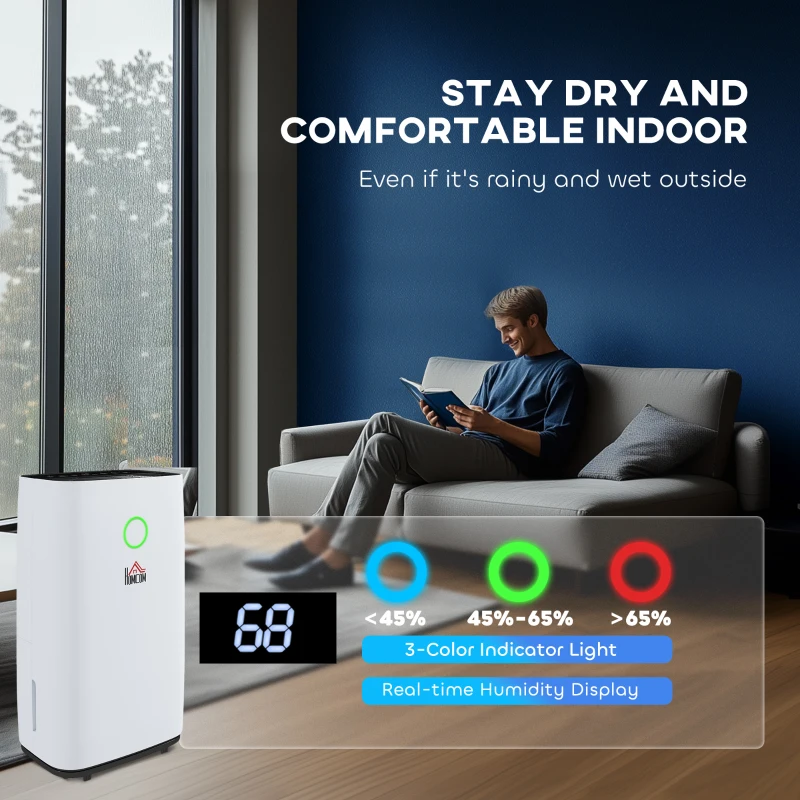 HOMCOM 16L/Day Portable Dehumidifier for Home, with LED Screen, Sleep Mode, 24H Timer, Electric Air Dehumidifier for Damp Laundry Bedroom Basement