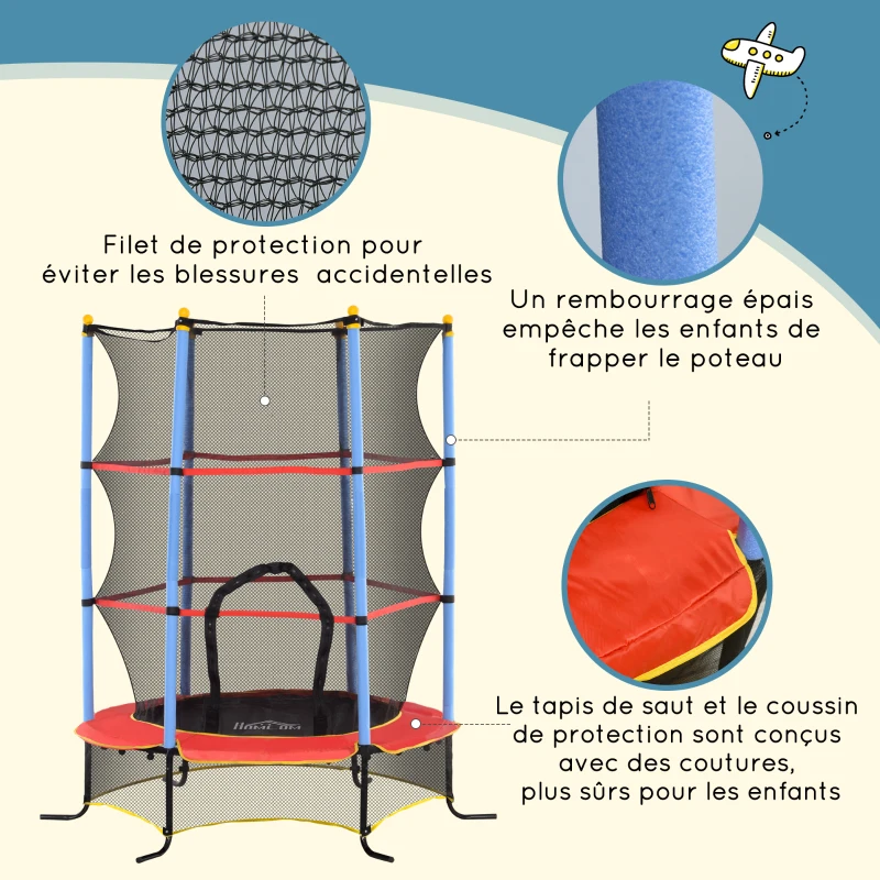 HOMCOM Trampoline Enfant Ø 1,75 × 1,90H m Filet de sécurité Porte zipée Couvre-Ressorts 6 poteaux rembourrés Noir Rouge Bleu