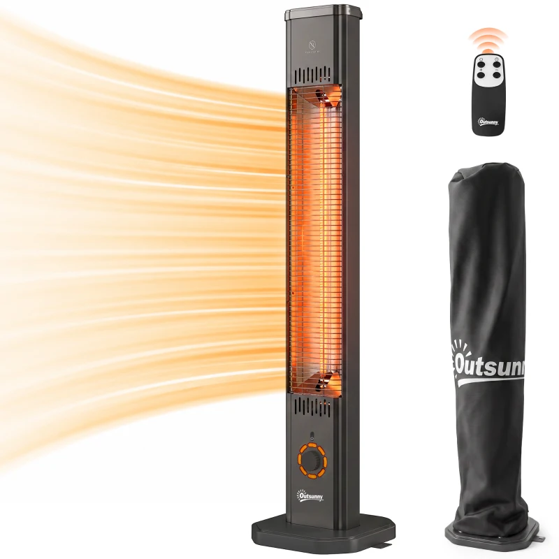 Outsunny Calefactor Infrarrojos Terraza de Pie o Pared 2000 W con Mando 9 Niveles Calor Temporizador Apagado Inclinación Funda