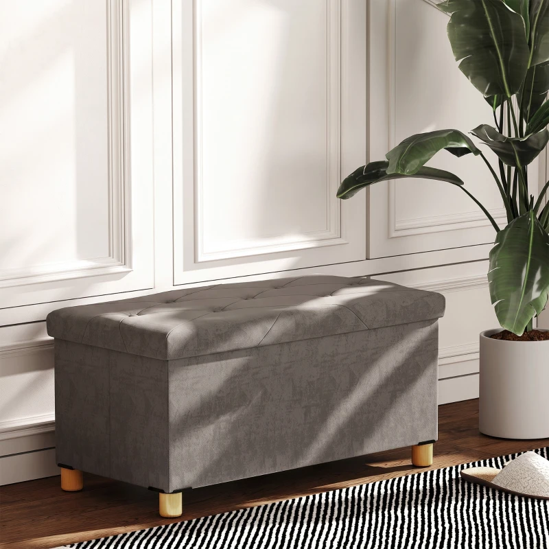 HOMCOM Banc de rangement bout de lit pliable volume 67 L capacité de charge 120 kg avec couvercle 76L x 38l x 38H cm gris
