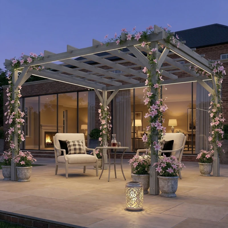 Outsunny 3 x 3 m Wooden Pergola Kit, Decorative Garden Gazebo Shelter with Stable Structure for Climbing Vines, Grey