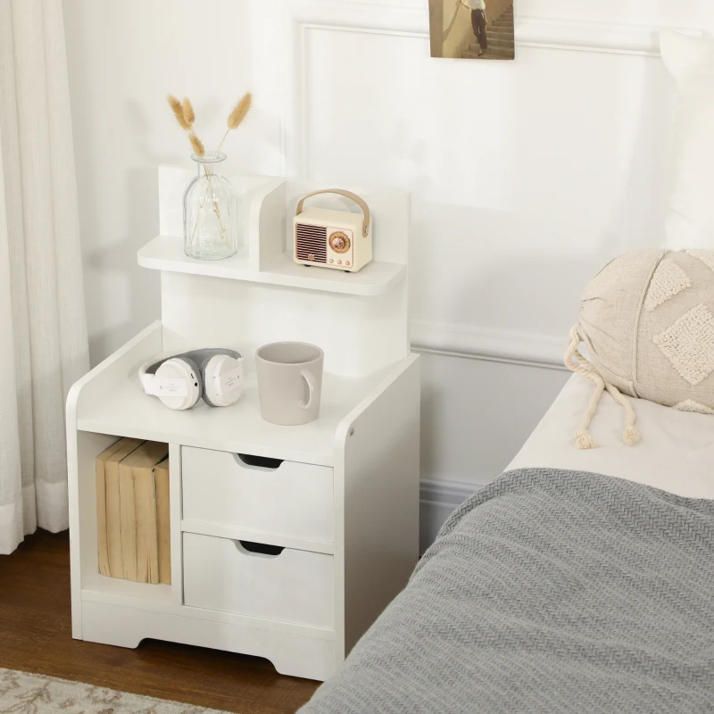 HOMCOM Mesilla de Noche con 2 Cajones y 3 Compartimientos de Almacenajes para Salón Dormitorio Carga 30 kg 40x30x60 cm Blanco