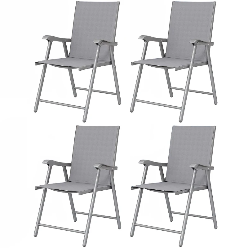 Outsunny Conjunto de 4 Sillas de Jardín Exterior Plegables con Respaldo Alto y Reposabrazos para Terraza Playa 58x62x97 cm Gris