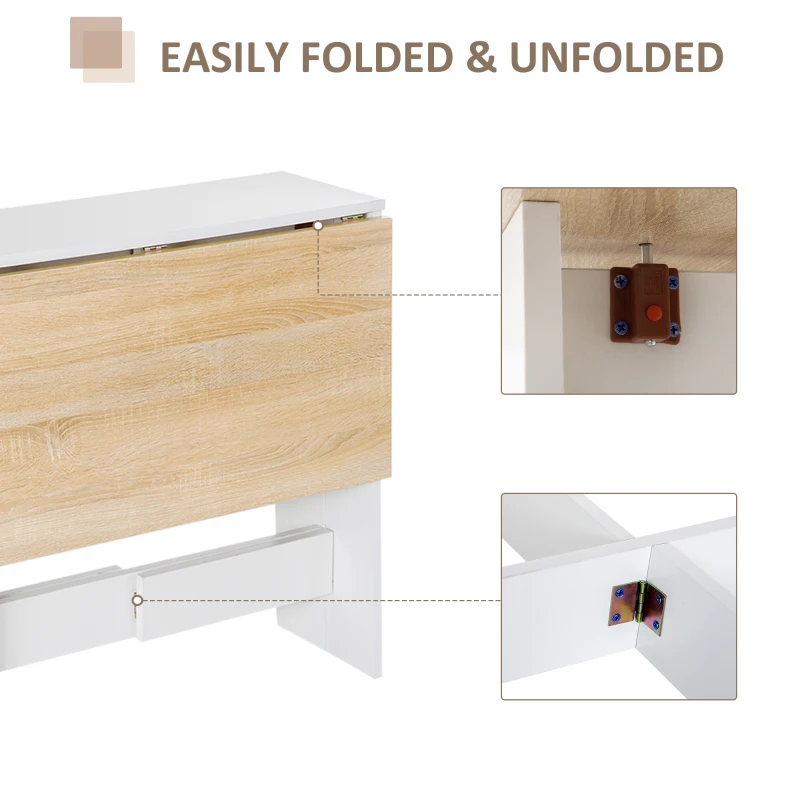 HOMCOM Folding Dining Table, Space-Saving Drop Leaf Kitchen Table for 4-6 People, Multi-functional Desk for Small Space, Flat & Studio, Modern Breakfast Table, Oak and White