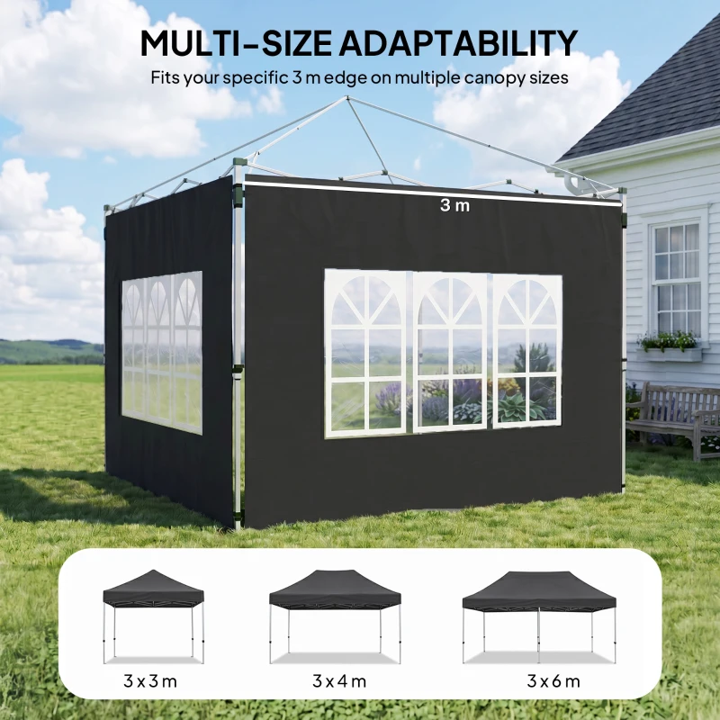 Outsunny Gazebo Side Panels, Sides Replacement with Window for 3x3(m) or 3x4m Pop Up Gazebo, 2 Pack, Black