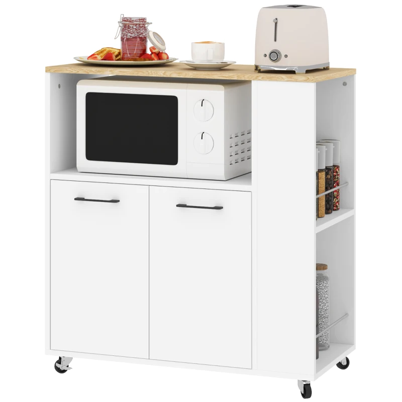 HOMCOM Desserte de cuisine à roulettes, Îlot central cuisine avec plan de travail et étagère réglable, 75x40x80,5cm, blanc