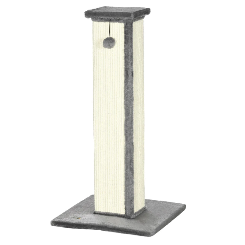 PawHut Poste Rascador para Gatos Altura 81 cm Rascador para Gatos con Poste de Sisal y Bola Colgante 41x41x81 cm Gris