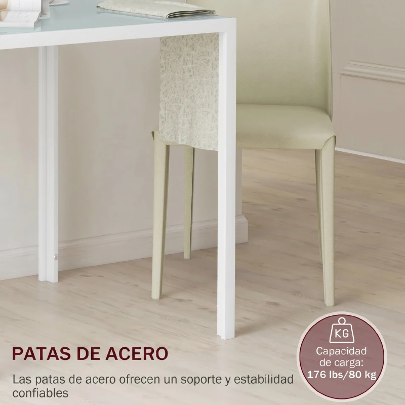 HOMCOM Mesa de Comedor de Cristal Mesa de Cocina Cuadrada para 4 Personas con Patas de Metal para Salón 75x75x75 cm Blanco