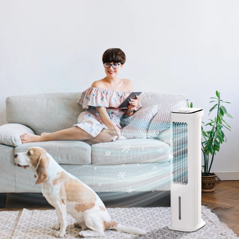 HOMCOM Evaporative Air Cooler, 5L Water Tank Oscillating Ice Cooling Fan with 3 Modes, 3 Speeds, 10H Timer, Detachable & Washable Filter, LED Display & Remote Control and Oscillation, White