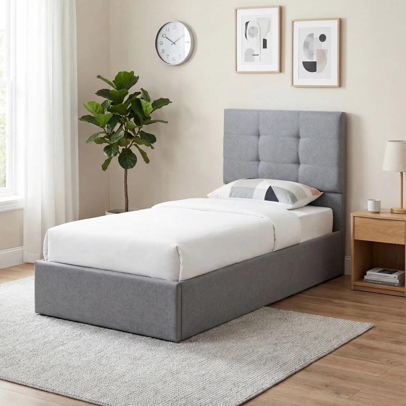 HOMCOM 3ft Single Ottoman Bed with Gas Lift Storage - Grey