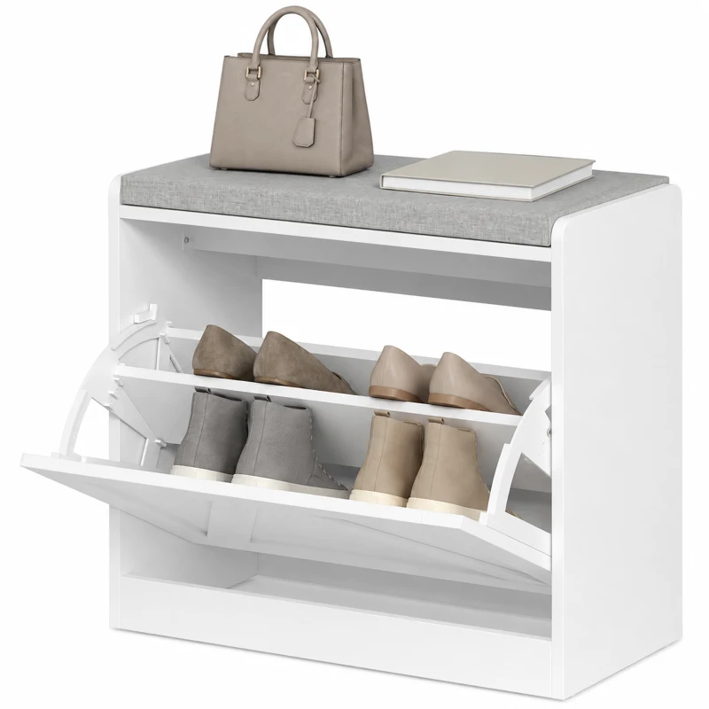 HOMCOM Schuhbank mit Klappfach, 60x30x52 cm, Weiß