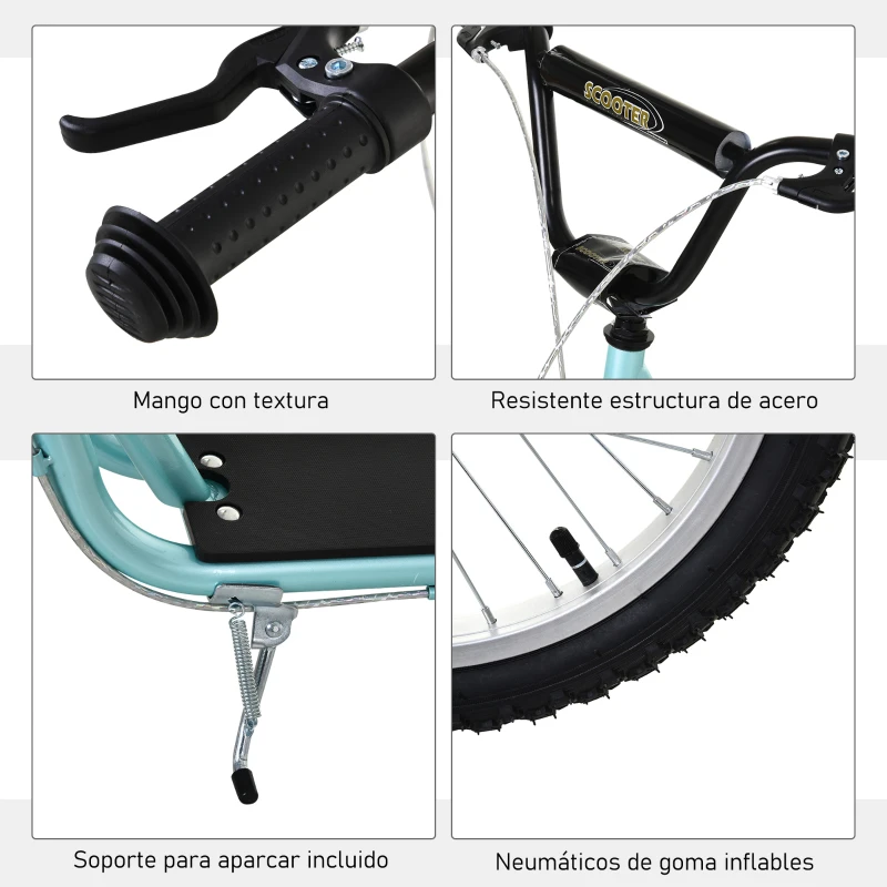 HOMCOM Patinete Infantil Patinete con 2 Ruedas Manillar Ajustable en Altura y Doble Freno Carga 100 kg 139x58x90-96 cm Azul