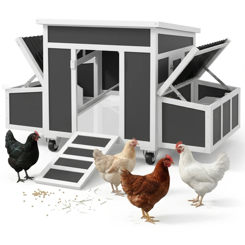 PawHut Gallinero para Exterior 147x93,5x89,5cm con Ventana Nido Bandeja Extraíble Perchas Jaula para 2-4 Gallinas Gris Oscuro