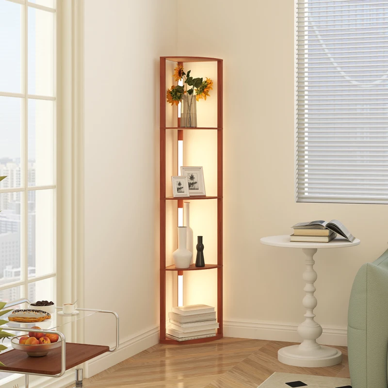 HOMCOM Corner Floor Lamp for Living Room Bedroom with Warm White LED Light, Modern Tall Standing Lamp, Brown