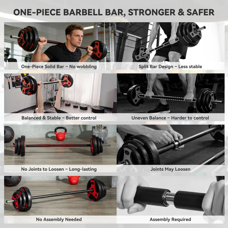 SPORTNOW 20kg Adjustable Barbell Weights Set for Home Gym, Strength Training(m-5)