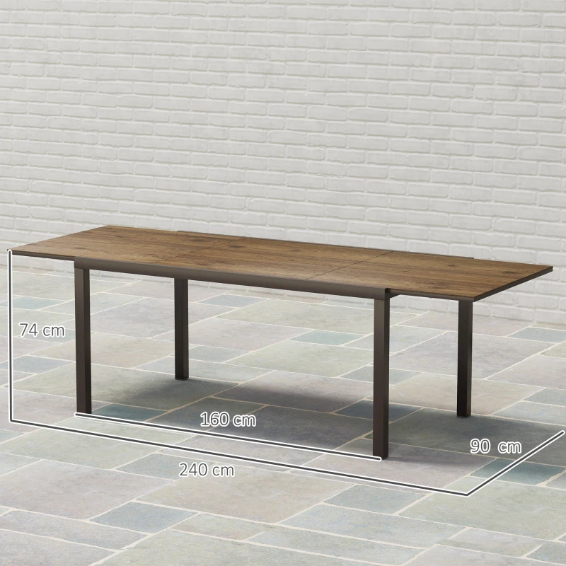 Outsunny Tavolo da Giardino Allungabile da 160-240 cm per 6-8 Persone Rettangolare in Acciaio e Alluminio, Effetto Legno