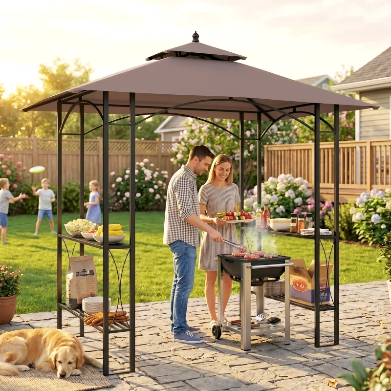 Outsunny 2.5 x 1.5m BBQ Tent Canopy Patio Outdoor Awning Gazebo Party Sun Shelter - Coffee