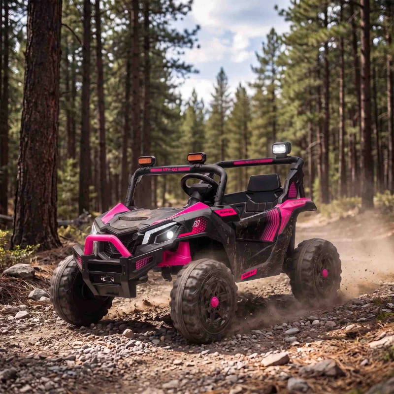 AIYAPLAY Voiture Electrique Enfants UTV 24V 2 Places, 2 Moteurs 120W, Batterie Lithium, 4-6km/h, Télécommande, 3-8 Ans, Rose
