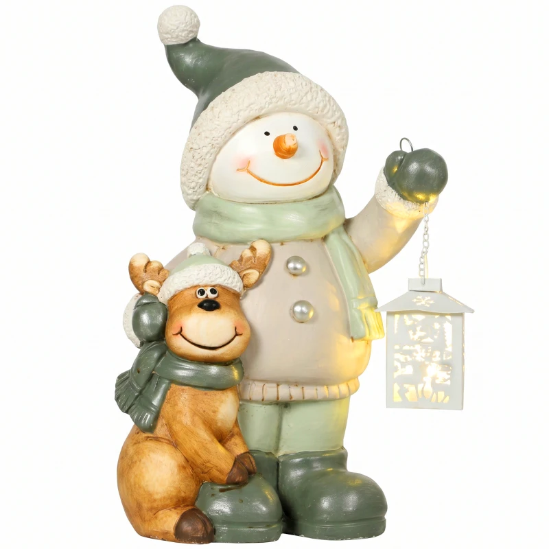 HOMCOM Figurka bałwana 43 cm z MGO z lampionem LED i timerem, do wejścia i przy drzwiach