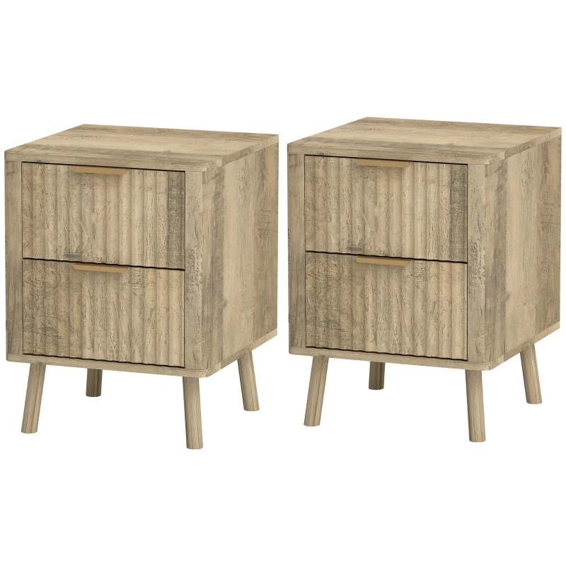 HOMCOM Lot de 2 tables de chevet avec 2 tiroirs cannelés pour chambre à coucher, salon, 40 x 40 x 53 cm, chêne