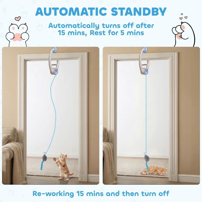 PawHut Interactive Cat Toys for Indoor Kittens & Adult USB Rechargeable Door Hanging Bouncing Mouse Teaser