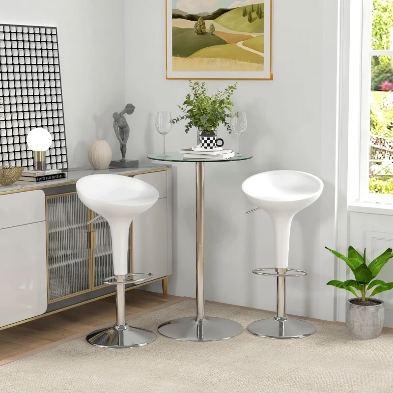 HOMCOM Tavolo Alto da Bar Moderno Rotondo con Base in Acciaio e Piano in Vetro, Ø70x102cm, Trasparente