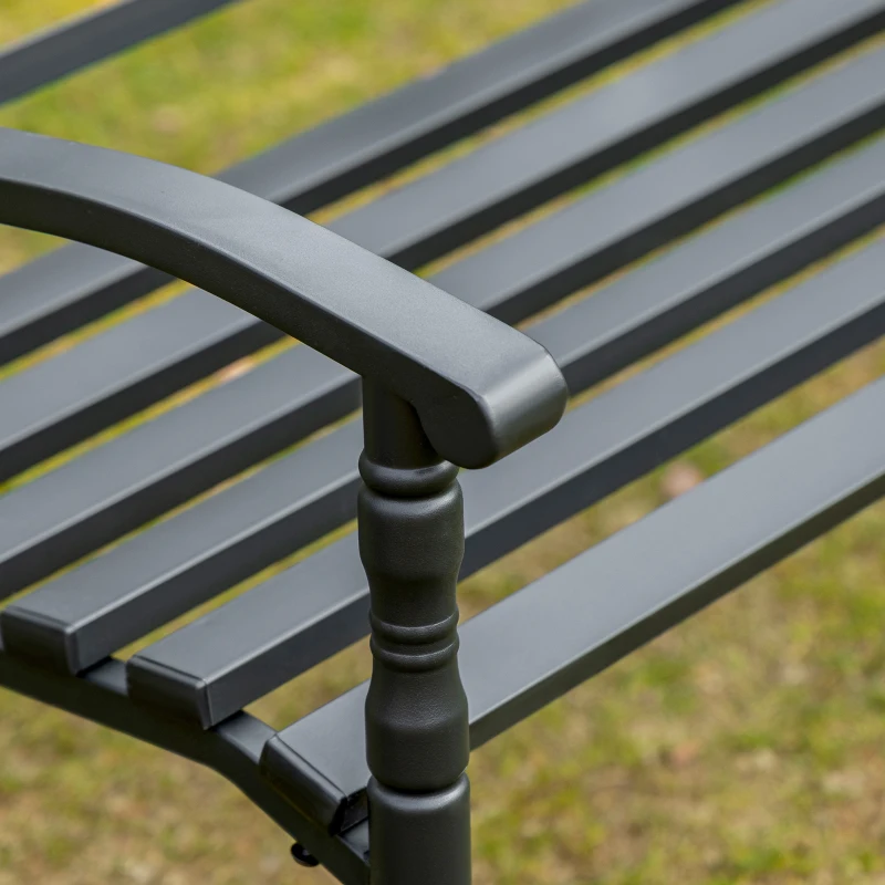 Outsunny Panchina da Giardino Nera in Acciaio per 2 Persone con Schienale Alto e Braccioli, 128x62.5x81.5 cm