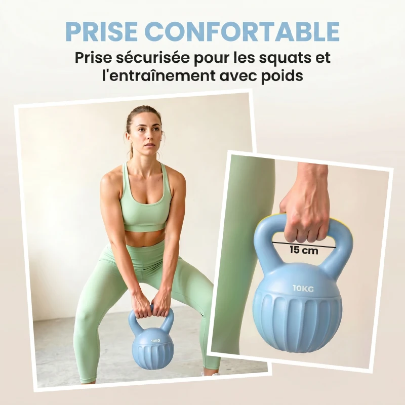 SPORTNOW Kettlebell 10 kg, haltère avec poignée Antidérapante, haltère à boule, musculation, entraînement, pour gym, bleu
