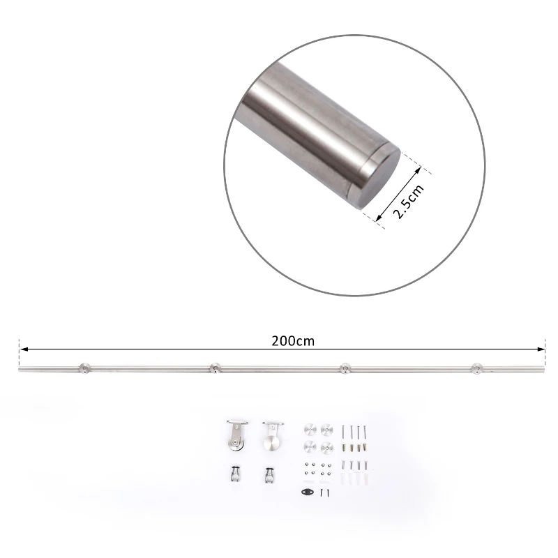 HOMCOM Kit Montaggio per Porta Scorrevole Singola da 2000mm con Binario e Accessori in Acciaio Inox per Pareti di Cemento o Legno