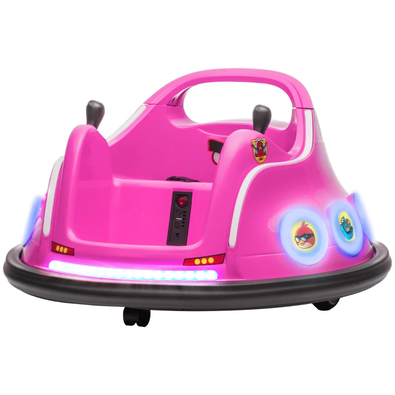 AIYAPLAY Angry Bird Licensed Waltzer Car, 12V Kids Bumper Car w/ Joysticks, Remote, Music LED Lights, Pink