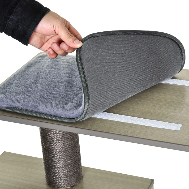 PawHut Árbol Rascador para Gatos de Madera 71,5x49,5x120 cm Torre de Gato con Cueva Plataformas Postes Rascadores Cojines Gris