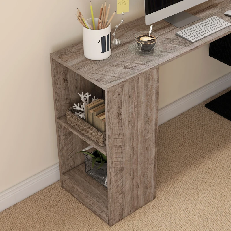 HOMCOM Scrivania Angolare Salvaspazio con Ripiano a S, in Legno, 140x120x78 cm, Grigio effetto Legno