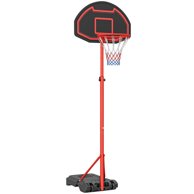 HOMCOM Panier de basket extérieur avec poteau panneau, base de lestage sur roulettes hauteur réglable 155 - 210 cm (panier) - rouge noir