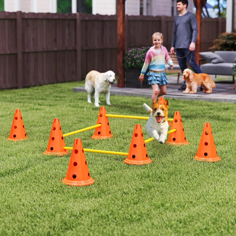 PawHut Conjunto de Agilidade para Cães Barreiras de Obstáculos para Treino de Coordenação 8 Cones 8 Barras Bolsa de Transporte Laranja