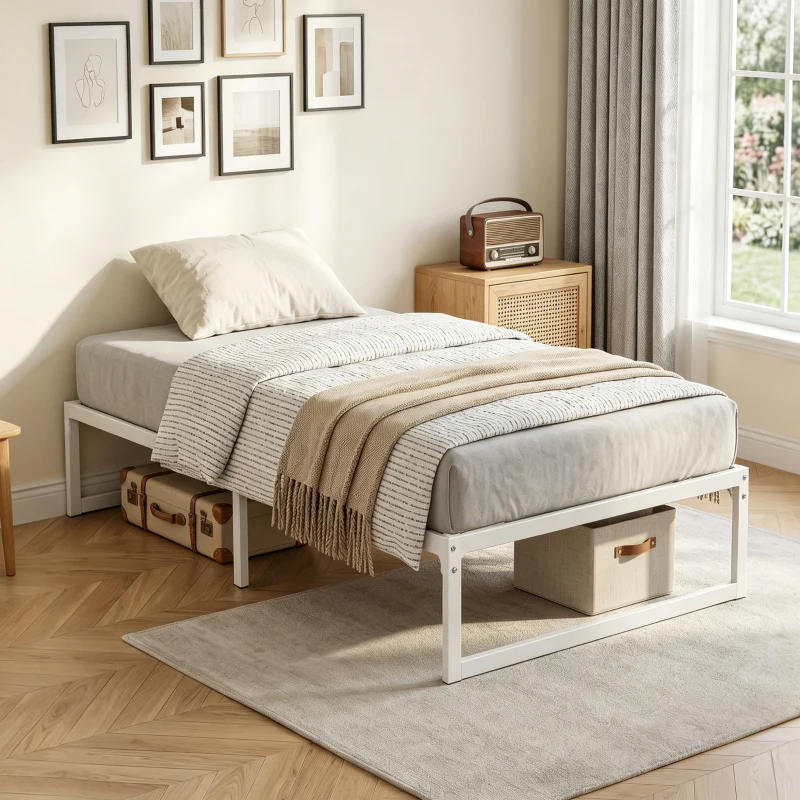 HOMCOM Bettgestell mit Stauraum und Stahl-Lattenrost, 32,5 cm hoch, geräuscharm, 200 x 90 cm, Weiß
