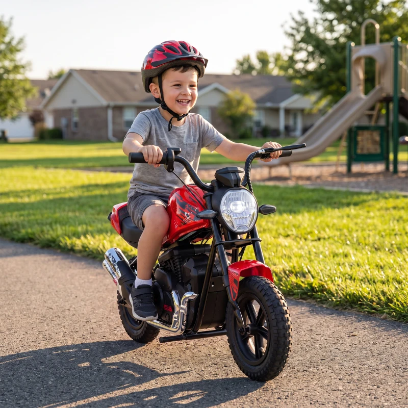 AIYAPLAY Moto da Cross Elettrica per Bambini 24V Motore 180W, 6-12 Anni, Pneumatici 30cm in Gomma, Rossa