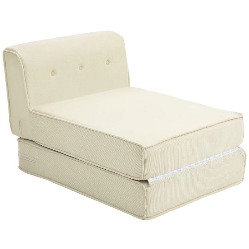 HOMCOM Bodensofa, faltbare Gästematratze, leicht, Cordbezug, 73x100x65 cm, Cremeweiß