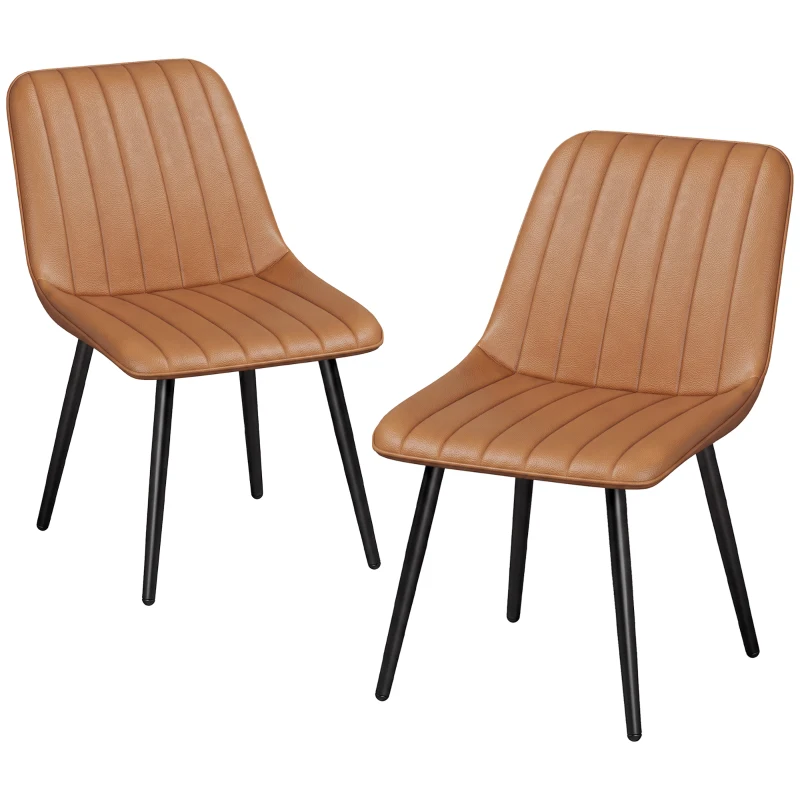 HOMCOM Faux Leather Upholstered Kitchen Chairs, Modern Dining Chairs Set of 2 with Metal Legs for Dining Room, Brown