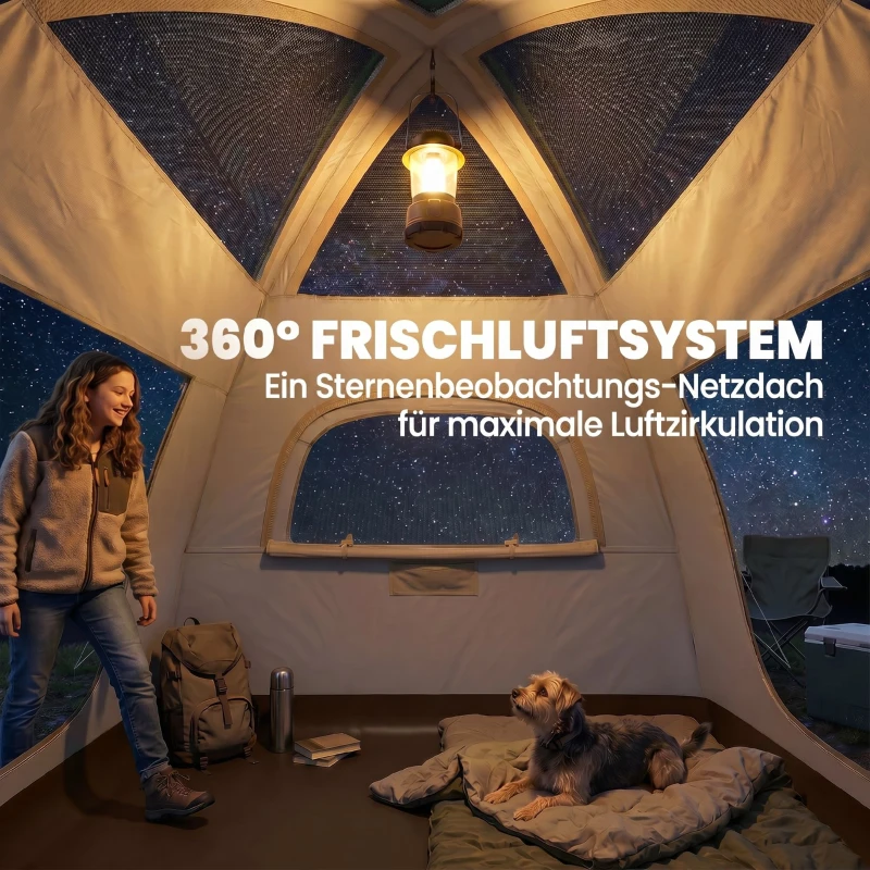 Outsunny Aufblasbares Zelt 2-3 Pers. Schneller Aufbau Outdoor Camping Zelt mit Luftpumpe Meshfenster abnehmbar Dach