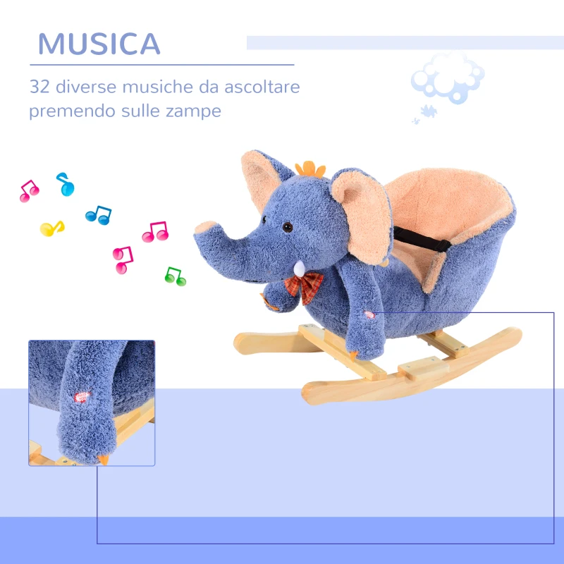 HOMCOM Cavallo a Dondolo in Legno Elefante per i Bambini 60x33x45cm