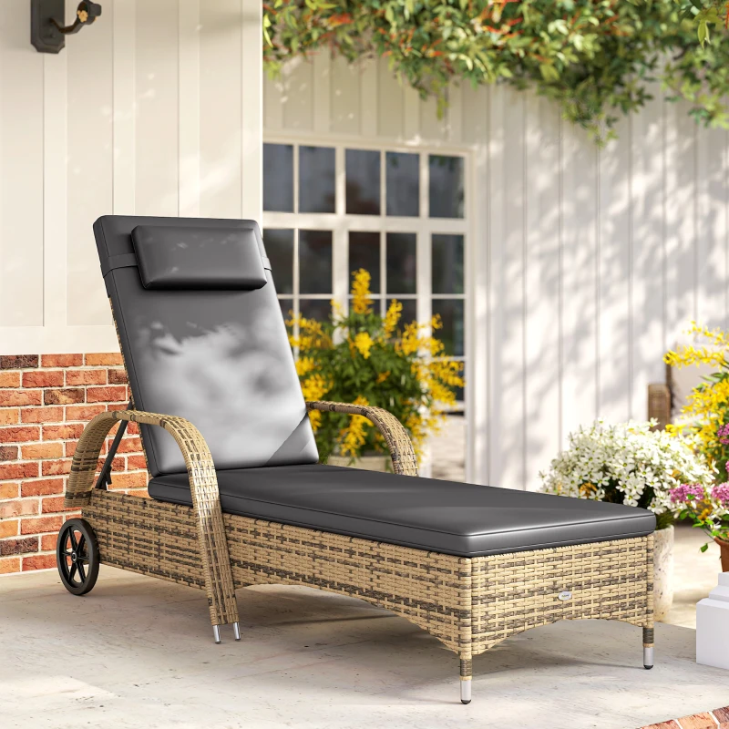 Outsunny Transat bain de soleil matelas inclinaison réglable multipositions accoudoirs roulettes 200 x 73 x 30-103 cm jaune