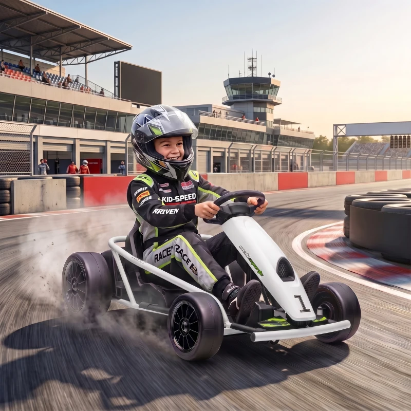 HOMCOM 24 V Elektrische Go-Kart voor Kinderen Tot 13 km/h Gokart met Driftfunctie, Drift-Kart met 2 motoren voor 8–12 jaar Wit